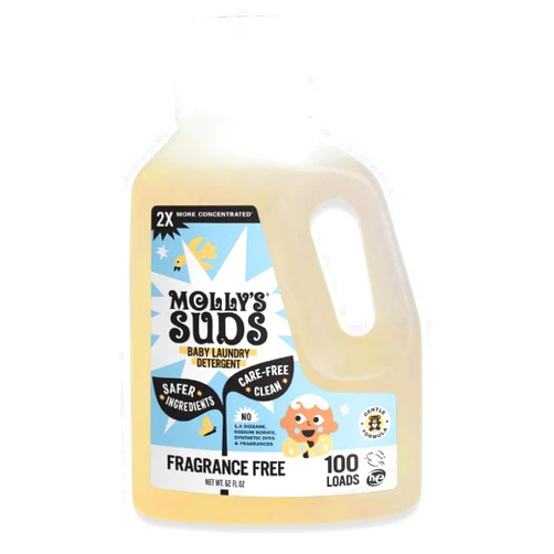 Molly's Suds Baby Liquid Laundry Detergent | Removes Formula, Poop & Spit-Up Stains | Extra Gentle for Infants, Babies, Toddlers (Fragrance Free, 100 Loads)