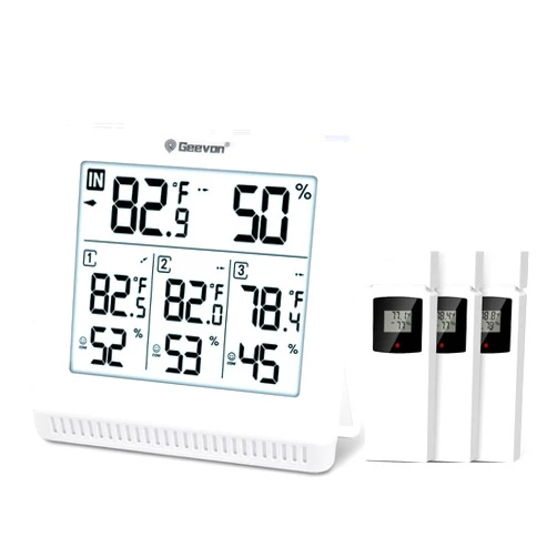 Geevon Indoor Outdoor Thermometer Wireless with 3 Remote Sensors, Digital Hygrometer Thermometer, Temperature Gauge Humidity Monitor with Backlight, 200FT/60M Transmission Range