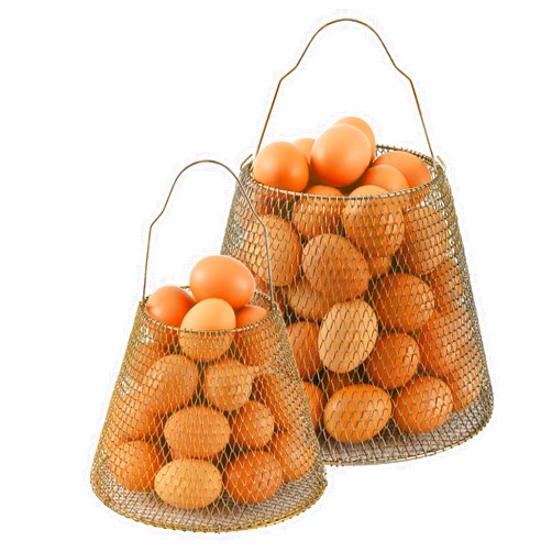 GeoMont Egg Baskets For Gathering Fresh Eggs, Vintage Style Collapsible Baskets, Wire Basket With Handle, Suitable for Farmhouse, Chicken Coop Accessories, and Kitchen Storage, Set of 2(Golden)