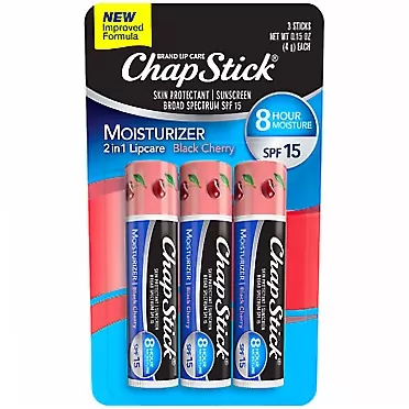 ChapStick Moisturizer Black Cherry Lip Balm Tubes, SPF 15 Sunscreen and Skin Protectant - 0.15 Oz (Pack of 3) Black Cherry 0.15 Ounce (Pack of 3)