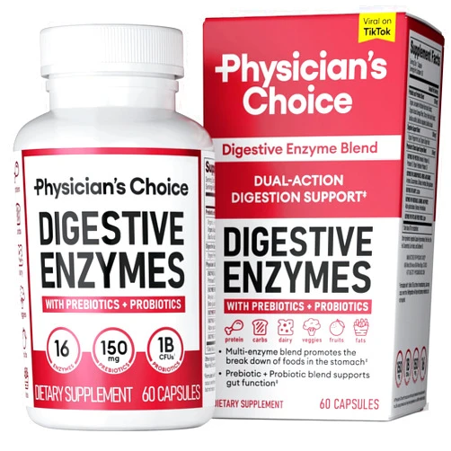Physician's CHOICE Digestive Enzymes - Multi Enzymes, Organic Prebiotics & Probiotics for Digestive Health & Gut Health - Meal Time Discomfort Relief & Bloating - Dual Action Approach - 60 CT