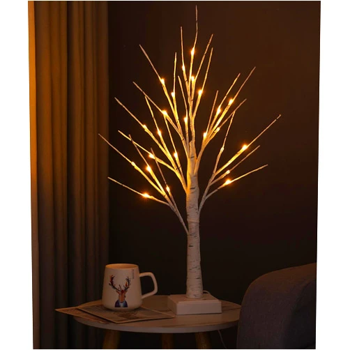 Satisyo 2FT Fairy Birch Tree with 24 LED Lights Artificial Tree Lamp with Timer for Easter Christmas Decoration Light Spirit Tree USB/Battery Powered Branch Trees for Party Wedding Home (24 LED Light)