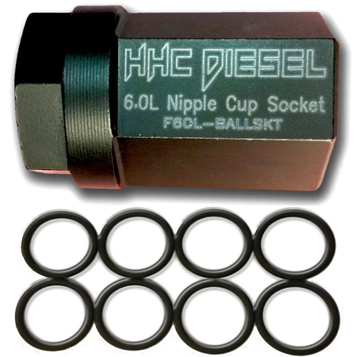 HHC Diesel ~Ford 6.0L Diesel Nipple Cup Socket Kit~ O-Rings & Tool (8: Heavy Duty Viton O-Rings & 1/2