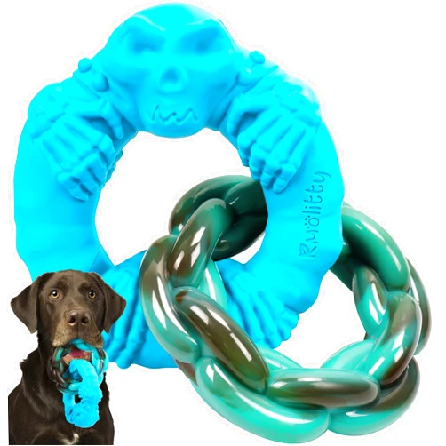 Rmolitty Dog Toys for Aggressive Chewers Large Medium Breed Dogs, Indestructible Interactive Tough Non-Toxic Natural Rubber & Nylon Tough Teething Double-Ring Chew Toys