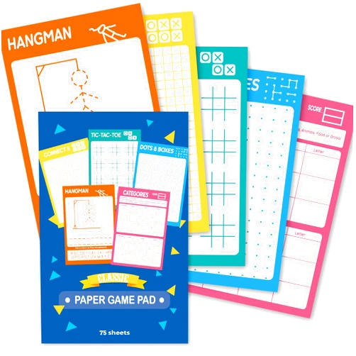 GRANDLMOON 5 Portable Travel Game Activities Pad On The Go Plane Trip Pen Pencil and Paper Game for Kids 6 x 9-inches (75 Sheets)