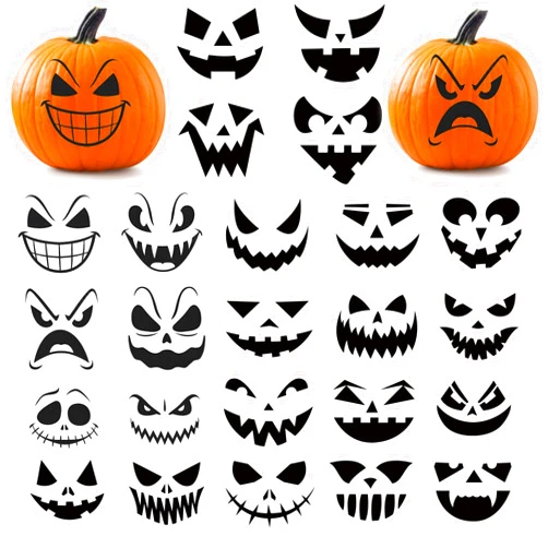 Finduat 24 Pcs Halloween Pumpkin Faces Stickers Vinyl Decals DIY Craft Vinyl Art Stickers, Pumpkin Faces Wall Decals Halloween Glass Window Sticker Halloween Party Pumpkin Decorations, Black