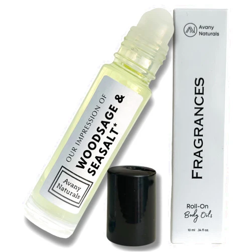 Avany Naturals Wood Sage & Sea Salt - Scented Body Oils for Women - Roll On Fragrance Samples, Small Travel Size Perfume, Purse Accessories (JoMalone Inspired)