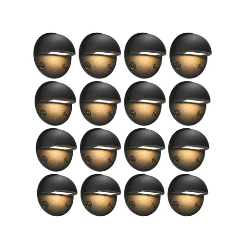 GKOLED 16-Pack Low Voltage LED Deck Light Fixture, Mini Size Eyelid Step Lights with 0.8W 3000K Integrated LED Chips, IP65+ Waterproof for Outdoor, Die-cast Aluminum with Powder Coated Finish