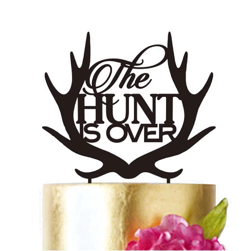 Happyplywood The Hunt is over Cake Topper for Wedding, Hunting Themed Wedding, Cake Topper Antler, Bride Grooms Cake Toppers, Rustic Wedding Style Décor (antler)
