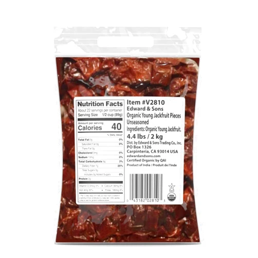 Edward & Sons Organic Young Jackfruit - Jackfruit Organic, Vegan Meat, Vegan Fruit, Plant Based Meat, Vegan Meat Substitute, Unseasoned - 4.4 Pounds