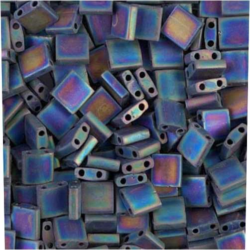 Generic Miyuki Tila 2-Hole Square Beads 5mm Jet Black Matte AB MBTL-401FR