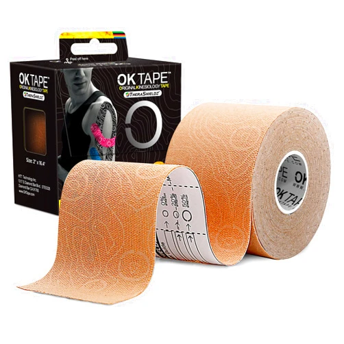 OK TAPE PRO Kinesiology Tape, 2inch x Long Roll 16ft Free Cut Tape, Elastic Athletic Tape Therapeutic Latex Free, Beige+Beige
