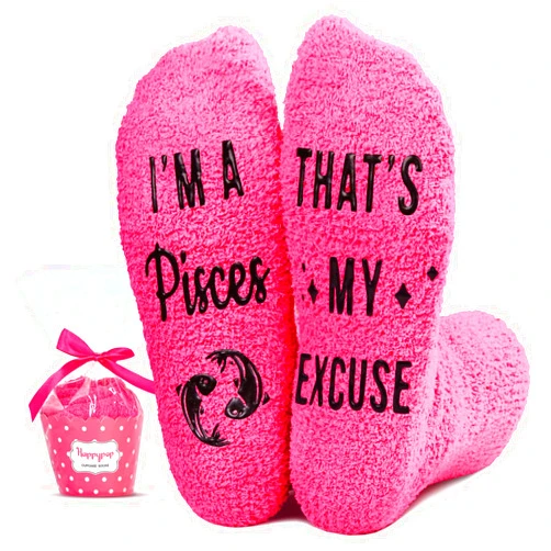 HAPPYPOP Zodiac Birthday Astrology Constellation Horoscope Gifts - Fuzzy Space Galaxy Socks for Women Teen Girls