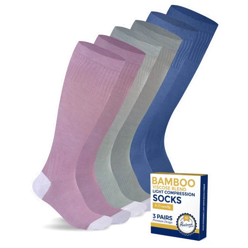 Pembrook Bamboo Viscose Light Compression Socks - 3 Pairs | 8-15 mmhg Compression Socks | Knee High Comfort Support Socks