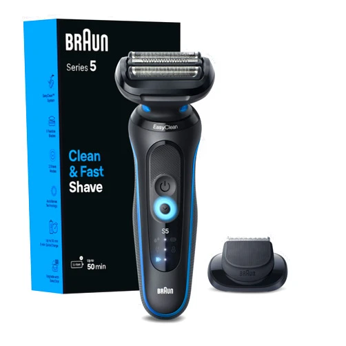 Braun Electric Shaver for Men, Series 5 5118s, Waterproof, Wet & Dry Shave, Turbo Shaving Mode, Foil Shaver with Precision Trimmer, Battery Powered, 50 Minute Battery Runtime
