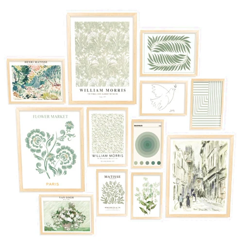 Waschbär Sage Green Room Decor Aesthetic - Green Wall Art Aesthetic Posters, Green Room Decor, Sage Minimalist Poster Set, Boho Prints Wall Collage, Matisse Pictures for Bedroom Decor (UNFRAMED)
