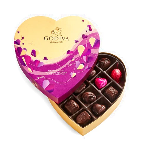 Godiva Chocolatier Valentine’s Heart Assorted Dark Chocolate Gift Box, 14-Ct. Dark Chocolate 14- PC