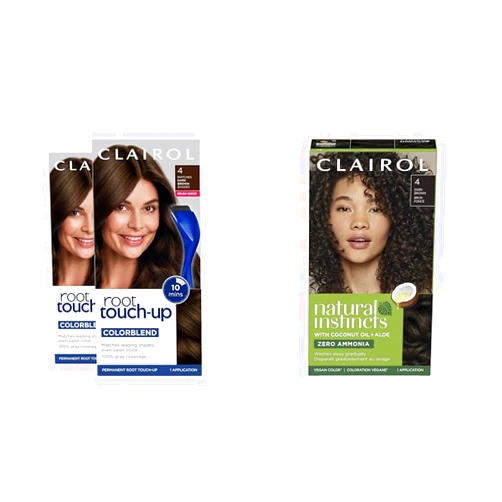 Clairol Root Touch-Up Permanent Hair Dye 2 Pack & Natural Instincts Demi-Permanent Hair Dye 1 Pack, Both 4 Dark Brown