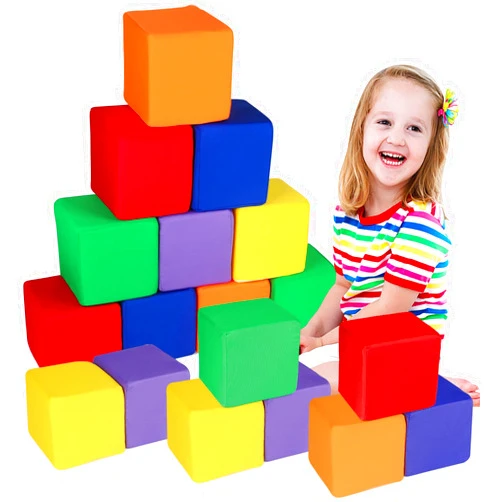 UHAPPYEE Foam Blocks for Toddlers, 18 PCS 5.5 inch Foam Soft Cubes for Kids, Colourful Building Blocks, Stacking Block Sets, Throwing Toys