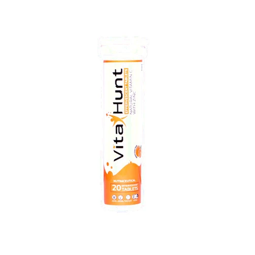 Cherioll VitaHunt Vitamin C 1000 mg with Zinc- Antioxidants - Immune Support - 20 Effervescent Tablets - Orange Flavour