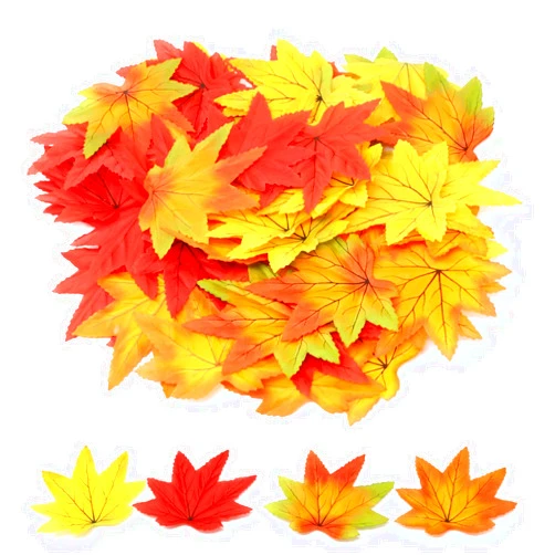 yueton 200pcs Artificial Maple Leaves Fall Decorations for Weddings, Thanksgiving Day, Fall-Themed Party, Autumn Table Scatter, Harvest Festival, Halloween Party, Props, Crafts