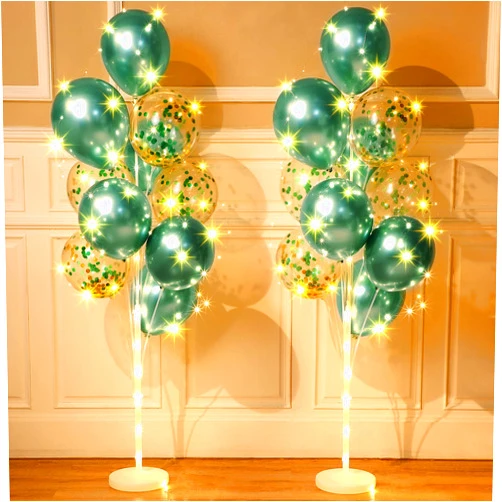 Wettarn 2 Sets Floor Balloon Column Stand Kit with LED Lights 40 Pcs Balloons Column Holder Centerpieces Tower Backdrop for Mardi Gras Valentine Wedding Baby Shower Birthday Party(Green)