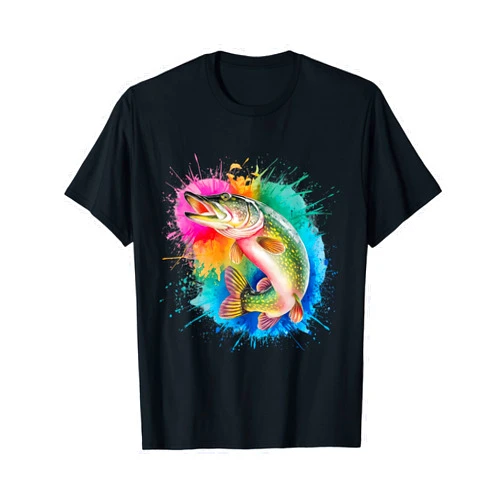 Colorful Watercolor Ocean Creatures Designs Pike Men Woman Colorful Watercolor Pike T-Shirt