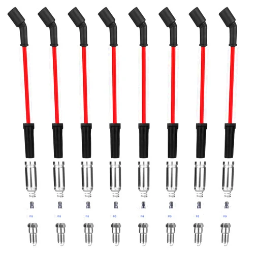 Ozikutech 8 Pcs Spark Plug Wires Set & 41-110 Iridium Spark Plugs Compatible with 2000-2013 Chevy Silverado Tahoe Suburban GMC Sierra Yukon Cadillac Escalade 4.8 5.3 6.0 6.2 L, Replace for 41-162 9748HH 9748UU