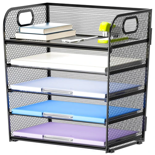 Marbrasse 5 Tier Paper Organizer Letter Tray, Mesh Desk File Organizer with Handle, Paper Sorter Desk Organizer for Home Office Supplies(Black)