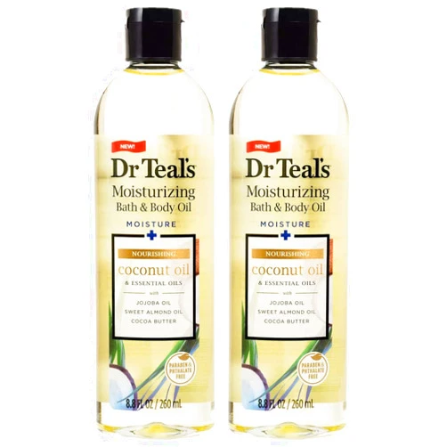 Dr Teal's Dr. Teals Coconut Bath & Body Oil Gift Set (2 Pack, 8.8oz Ea.) - Nourishing Coconut Essential Oils Blended with Sweet Almond Oil & Cocoa Butter - Paraben & Phthalate Free - at Home Spa Kit