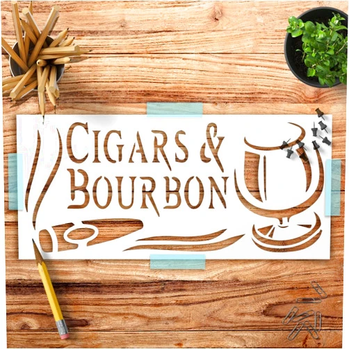Rubstamper Cigars and Bourbon Stencil Reusable Sturdy Flexible Clear Plastic 1-5x11 in Arts and Crafts Material Scrapbooking for Airbrush Painting Drawing
