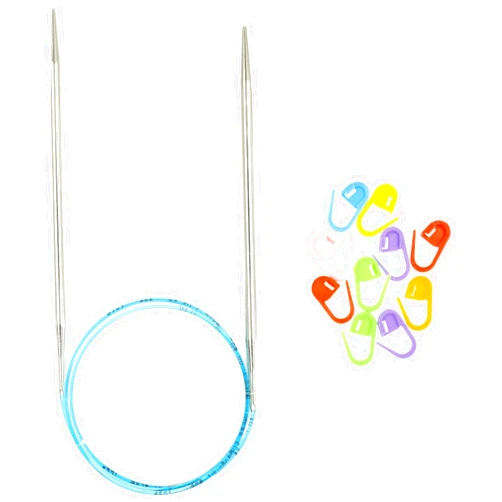 addi Rocket Lace Turbo 32 inch (80cm) US 13 (9.0mm) Circular Knitting Needle, Slick & Smooth Finish, Long Taper Sharp Tips, Smooth Joins, Blue Cord with 10 Colorful Stitch Markers