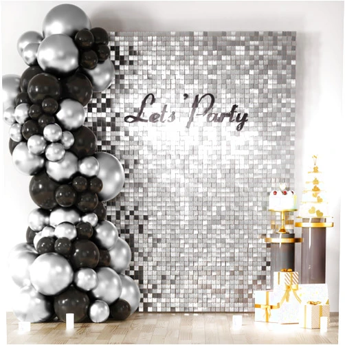 COKAOBE Silver Shimmer Wall Backdrop 24PCS Silver Sequins Backdrop Decoration Panels, Photo Backdrops for Birthday, Anniversary Wedding Engagement Decoration (Silver)