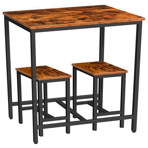 HOOBRO 3-Piece Industrial Dining Table Set, Space Saving Dinette for Kitchen, Dining Room, Small Space, Breakfast Nook, Living Room, Party, Rustic Brown and Black BF75CZ01G1