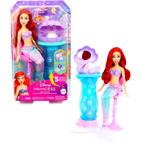 Disney Princess Mattel Disney Princess Toys, Ariel Vanity Pop Mermaid Fashion Doll with Removable Tail & Vanity with 5 Repeatable Pop-Up Surprises & 5 Accessories