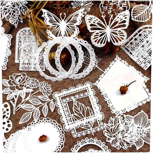 Diuhofart Vintage Decorative Paper Lace for Scrapbooking Supplies Kit, Diuhofart 60 Pcs White Scrapbooking Paper Cutouts for Junk Journaling, DIY Craft Album Planner Embellishments, Card Making