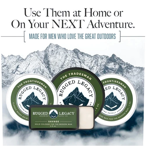 Rugged Legacy Grooming Supply Company Rugged Legacy Mustache Wax Kit - The Woodsman Men's Grooming Kit: The Frontiersman Mustache Wax | The Frontiersman Beard Balm | Savage Solid Cologne | Tradesman Hair Pomade - Men's Facial Care Kit