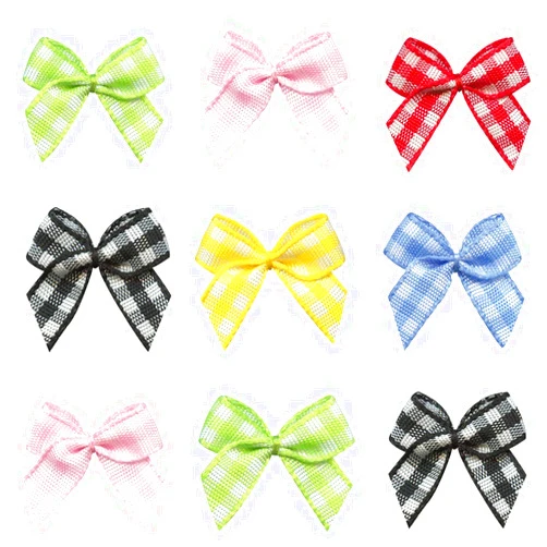 VIVIQUEN Mini Satin Ribbon Bows Ribbon Flowers 25mm x 26mm Appliques DIY Craft for Sewing, Scrapbooking, Wedding, Gift (Gingham Mix Color 60pcs)
