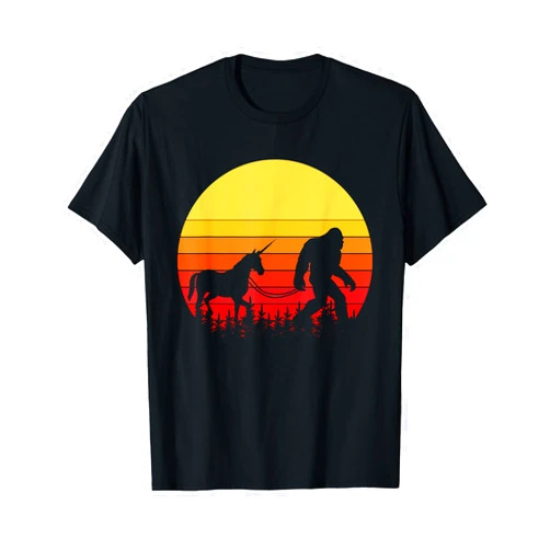 Cryptozoology Sasquatch Bigfoot Yeti Unicorn Unisex-Adults Black Cotton, Polyester Modern V-Neck Short Sleeve Themed T-Shirt