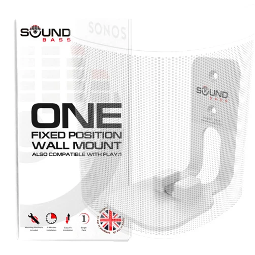 Sound Bass ONE, Gen 2, SL & Play:1 Wall Mount Bracket, White, Compatible with Sonos ONE, Gen2, ONESL & PLAY1 Speaker, Fixed Position