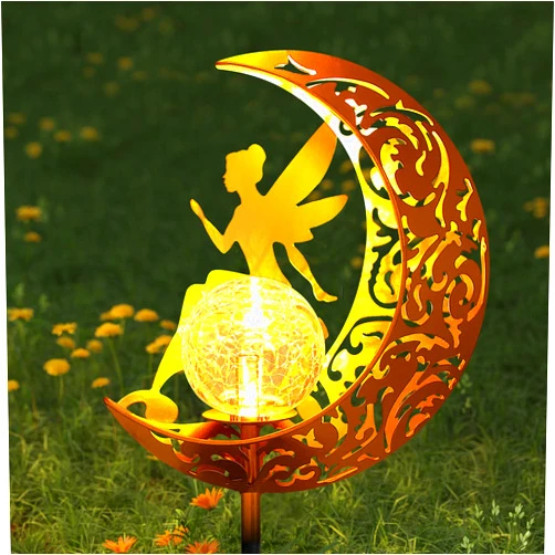 YJFWAL Garden Solar Lights Pathway Stake Lights Moon Fairy Glass Globe with Angel Decor, Outdoor Decorative Lights Waterproof for Walkway, Yard, Lawn, Patio or Courtyard Halloween Decor(Warm White)