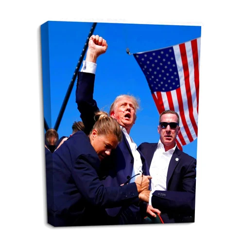 WayToLight Donald Trump Assassination Attempt Fight Picture on Stretched Canvas Wall Art, Ready to Hang!