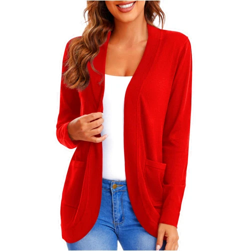 Urban CoCo Womens' Long Sleeve Knit Sweater Cardigans Curved Hem Open Front with Pockets