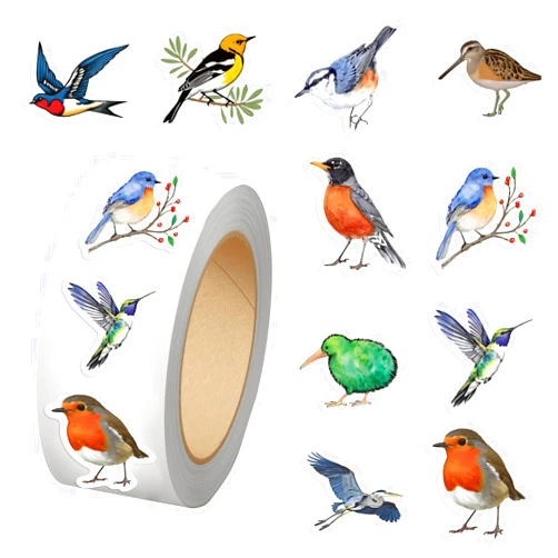 Nyxxoery 500PCS Birds Stickers 10 Styles Sticker Rolls Cartoon Birds Stickers Birds Party Favors Waterproof Vinyl Stickers(500 Per Roll)
