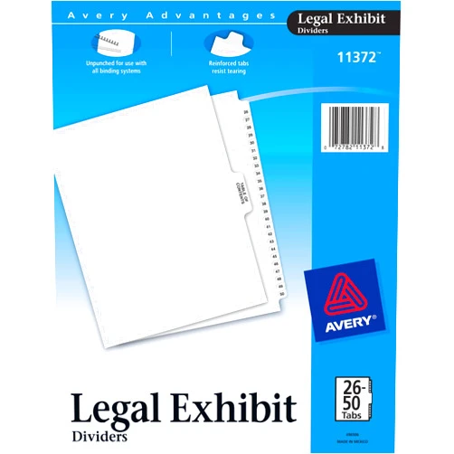 Avery Premium Collated Legal Exhibit Divider Set, Avery Style, 26-50 and Table of Contents, Side Tab, 8.5 x 11 Inches, 1 Set (11372)