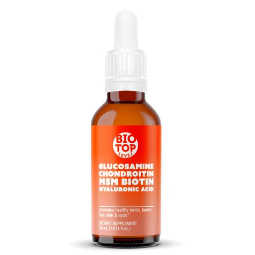 BIOTOPLEVEL Liquid Glucosamine, Chondroitin, MSM, Biotin, Hyaluronic Acid, All in One Formula for Good Health of Joints, Bones, Hair, Skin & Nails