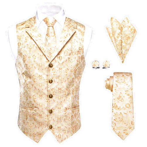 YourTies Mens Suit Vest 4PC Silk Paisley Vest with Necktie Pocket Square Cufflinks Formal Woven Waistcoat for Suit Tuxedo