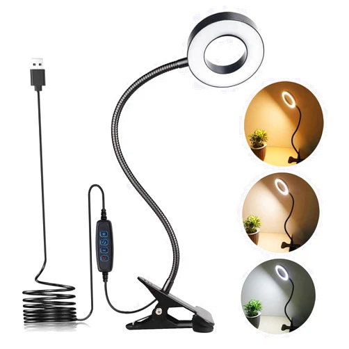 LuxLumin LED Desk Lamp with Clamp for Video Conference Lighting, USB Light for Laptop Zoom Meeting, Clip on LED Ring Light for Computer Webcam Lighting Dimmable Black