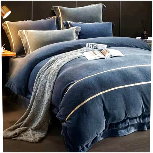 Generic Duvet Cover Sets Winter Brocade Velvet Duvet Cover Set 4-Piece Thickened Coral Milk Velvet Bed Sheet Quilt Cover Flannel Double-Sided Velvet Bedding Set Easy Care(A 2.0m Bed 220x240cm)