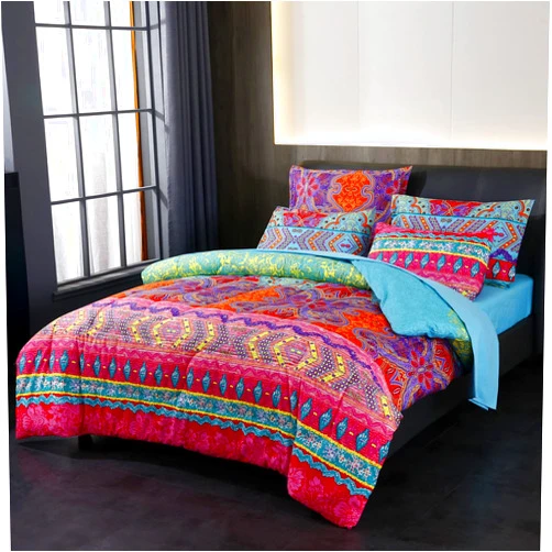 LweiPsqLin Bohemian Bed in a Bag 7 Pieces Full Size, Colorful Boho Style Red and Blue Printed, Reversible Comforter Set (1 Comforter, 1 Flat Sheet, 1 Fitted Sheet, 2 Pillow Shams, 2 Pillowcases) (Full, Red)